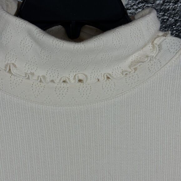 J Jill Womens Ivory Embroidery Long Sleeve Turtleneck Cotton Fringed Pullover XL - Picture 4 of 6